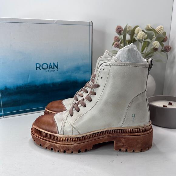 Roan Kinship Leather Lace Up Boots Almond Bone HD FR85952 Women's US 8 NWB - Picture 1 of 11